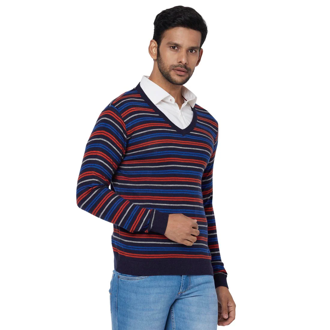 Men Blue Regular Fit Solid Acrylic Blend Full Sleeve Sweaters - Image 2