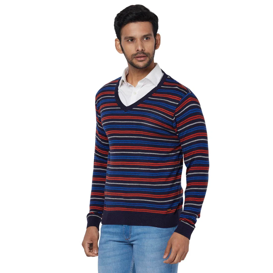 Men Blue Regular Fit Solid Acrylic Blend Full Sleeve Sweaters - Image 3