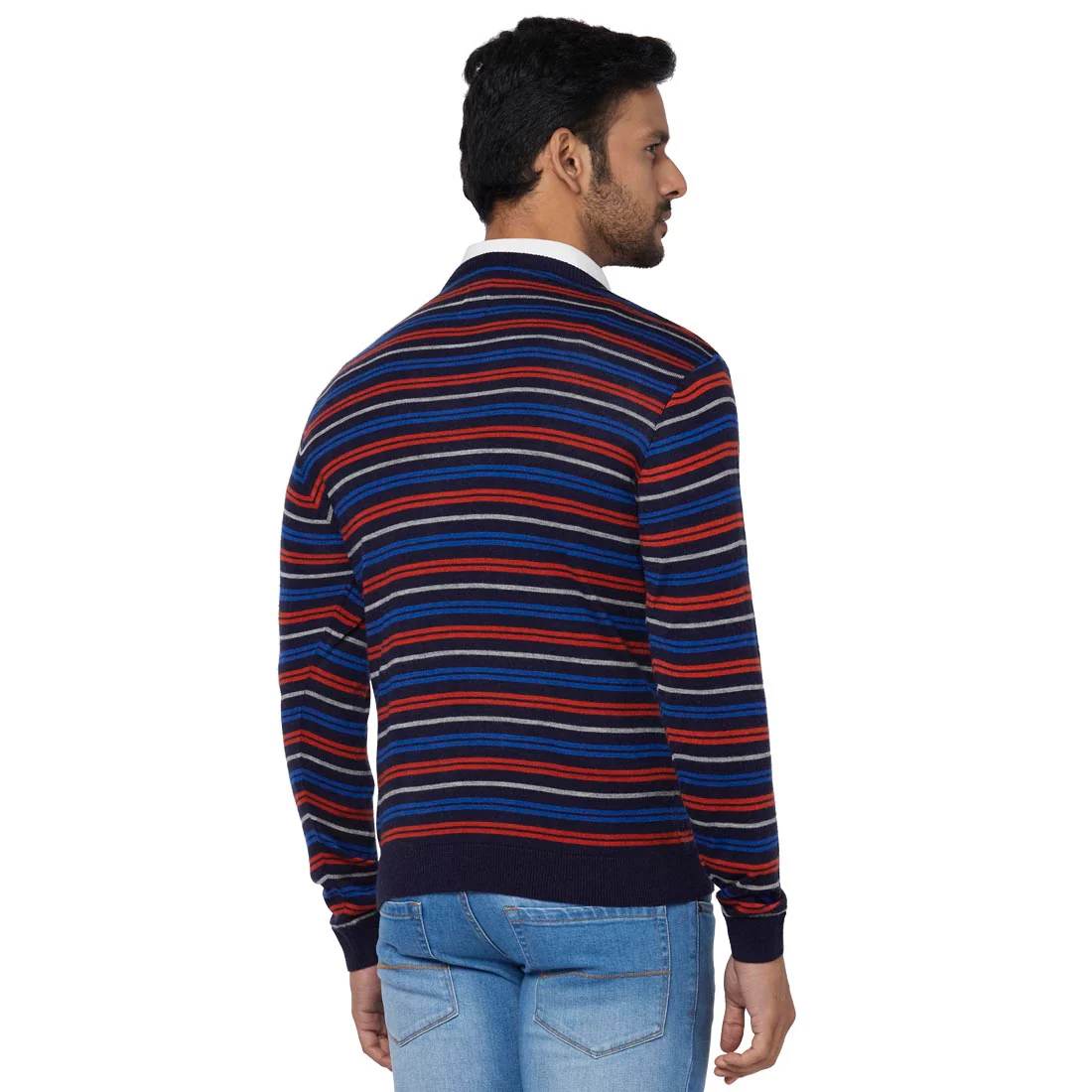 Men Blue Regular Fit Solid Acrylic Blend Full Sleeve Sweaters - Image 4