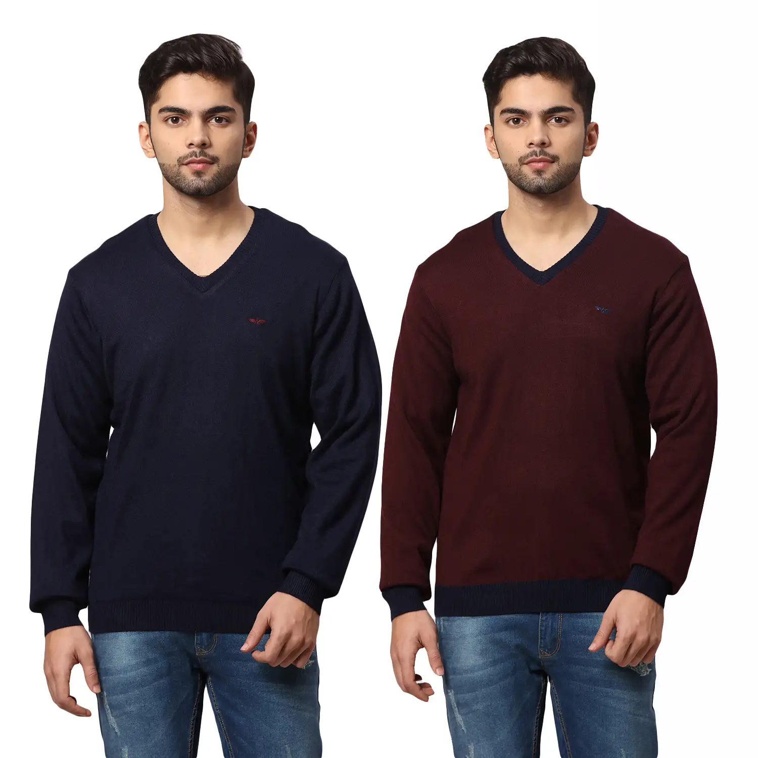 Men Blue Regular Fit Solid Acrylic Blend Full Sleeve V Neck Collar Sweaters