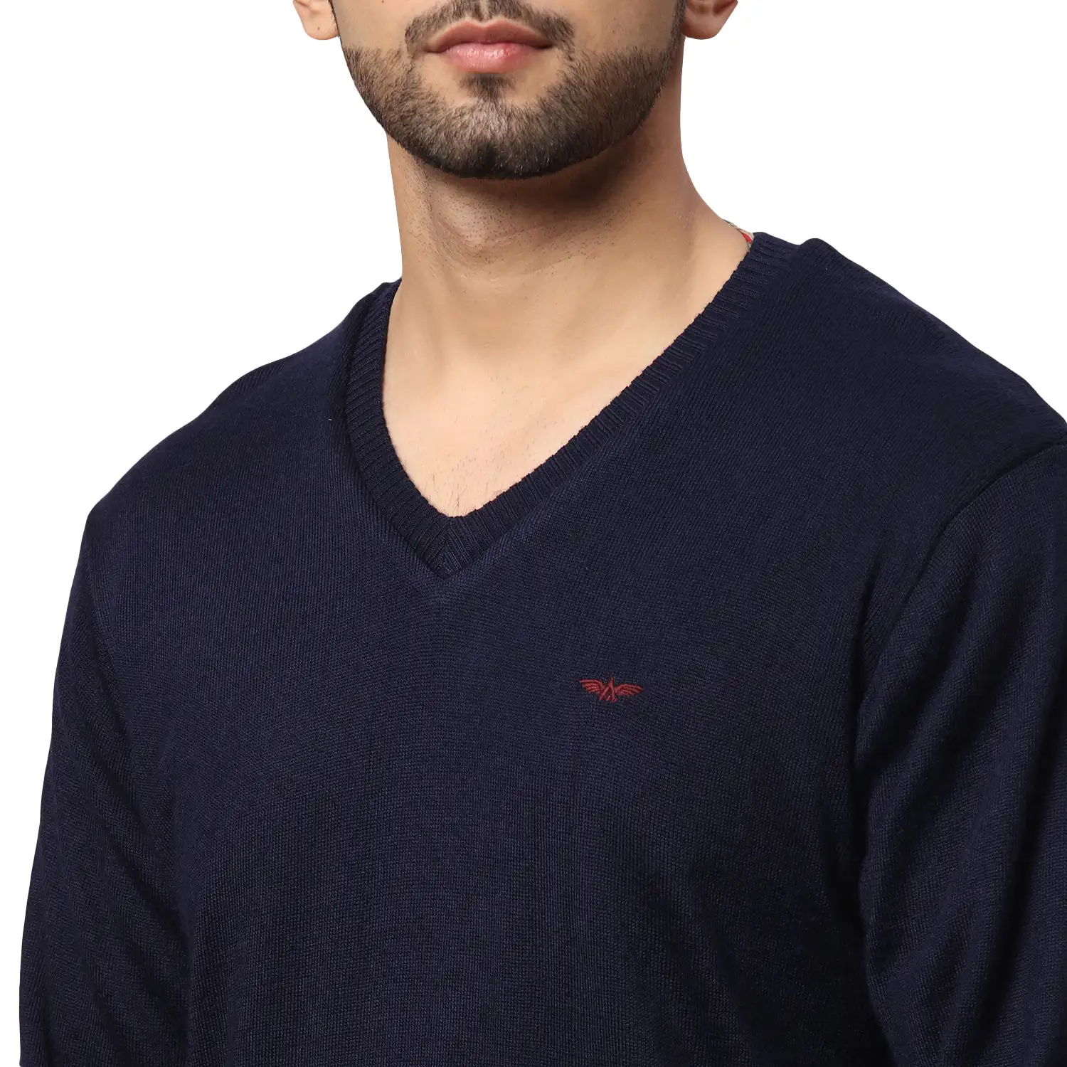 Men Blue Regular Fit Solid Acrylic Blend Full Sleeve V Neck Collar Sweaters - Image 10