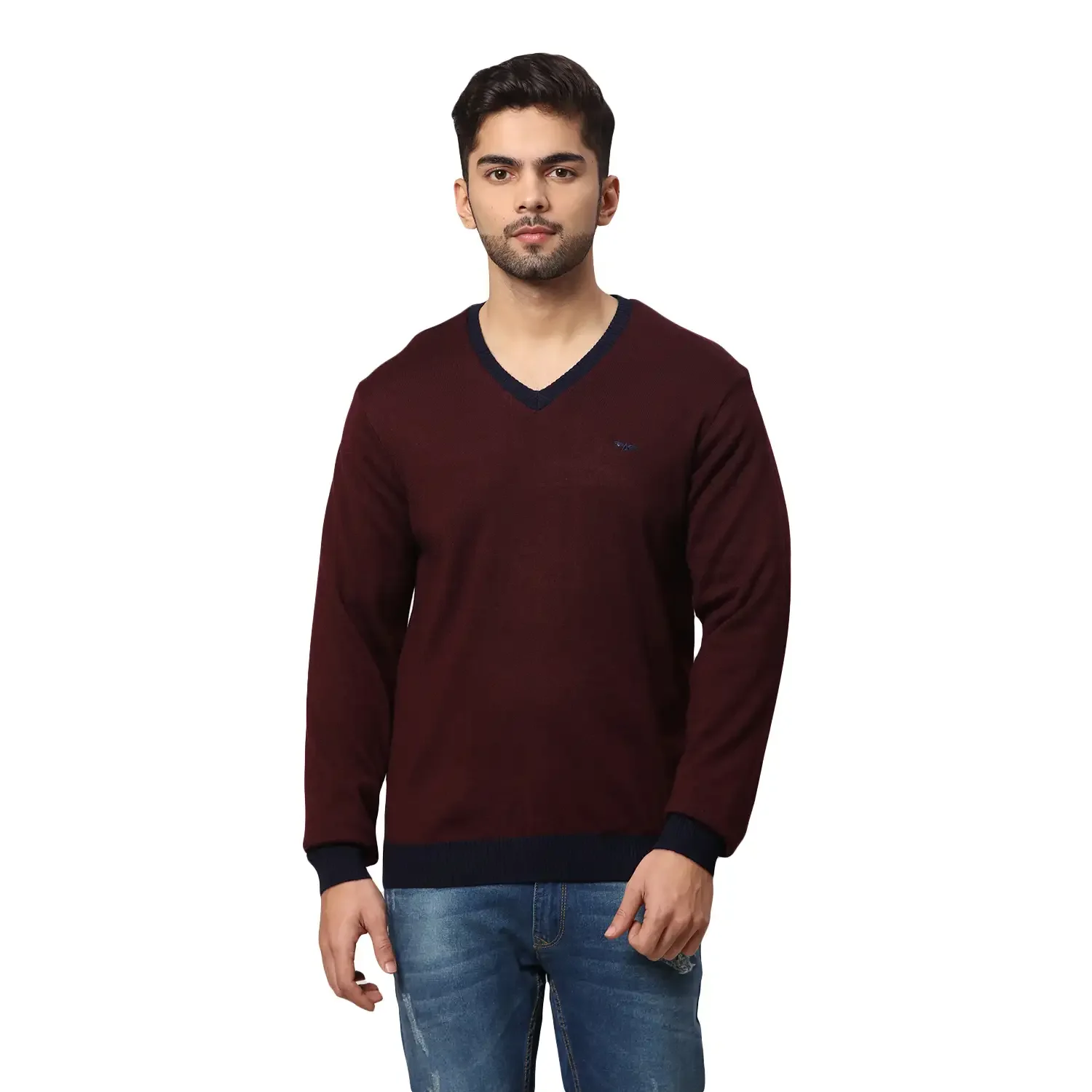 Men Blue Regular Fit Solid Acrylic Blend Full Sleeve V Neck Collar Sweaters - Image 11