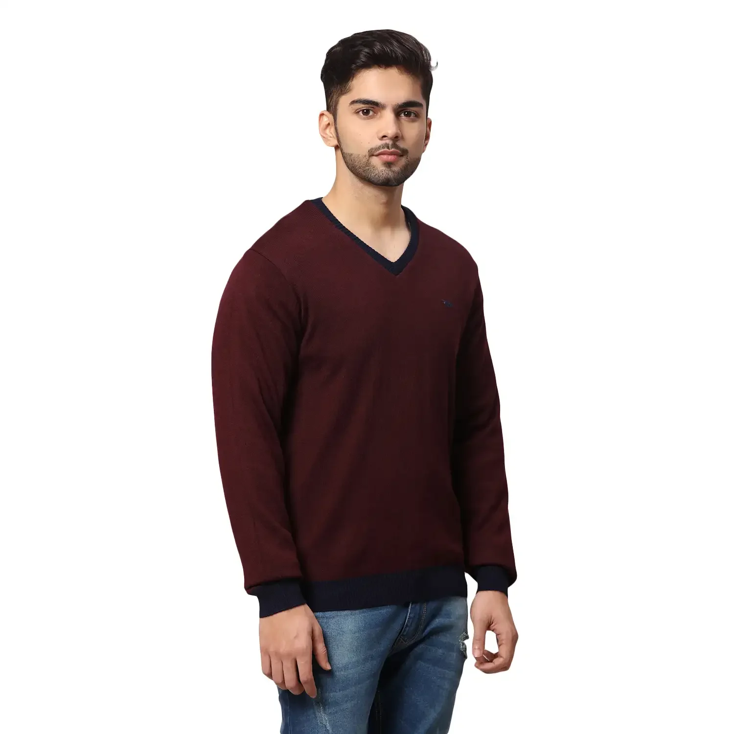 Men Blue Regular Fit Solid Acrylic Blend Full Sleeve V Neck Collar Sweaters - Image 12
