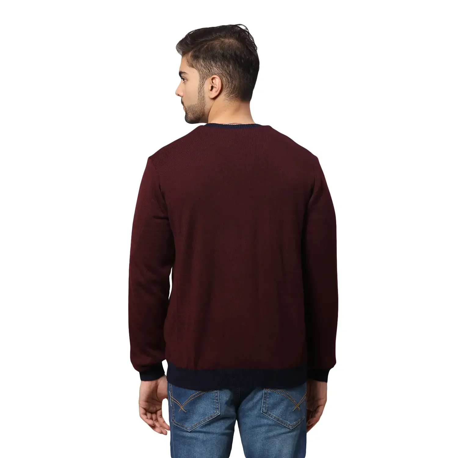 Men Blue Regular Fit Solid Acrylic Blend Full Sleeve V Neck Collar Sweaters - Image 3