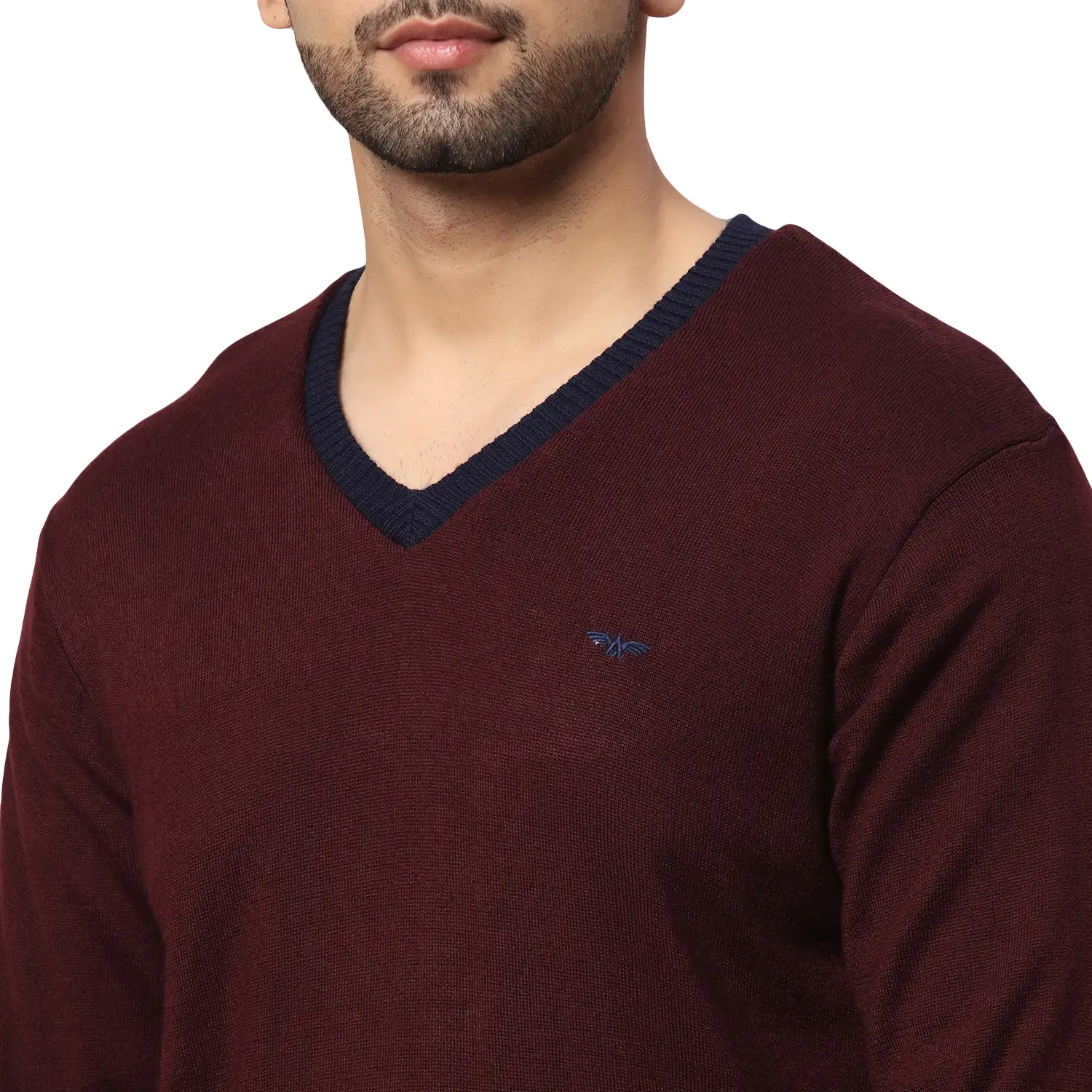 Men Blue Regular Fit Solid Acrylic Blend Full Sleeve V Neck Collar Sweaters - Image 5