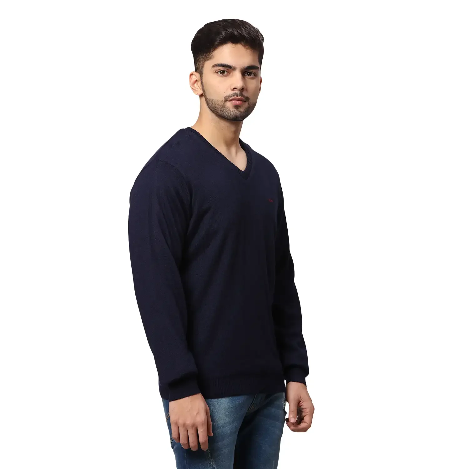 Men Blue Regular Fit Solid Acrylic Blend Full Sleeve V Neck Collar Sweaters - Image 6