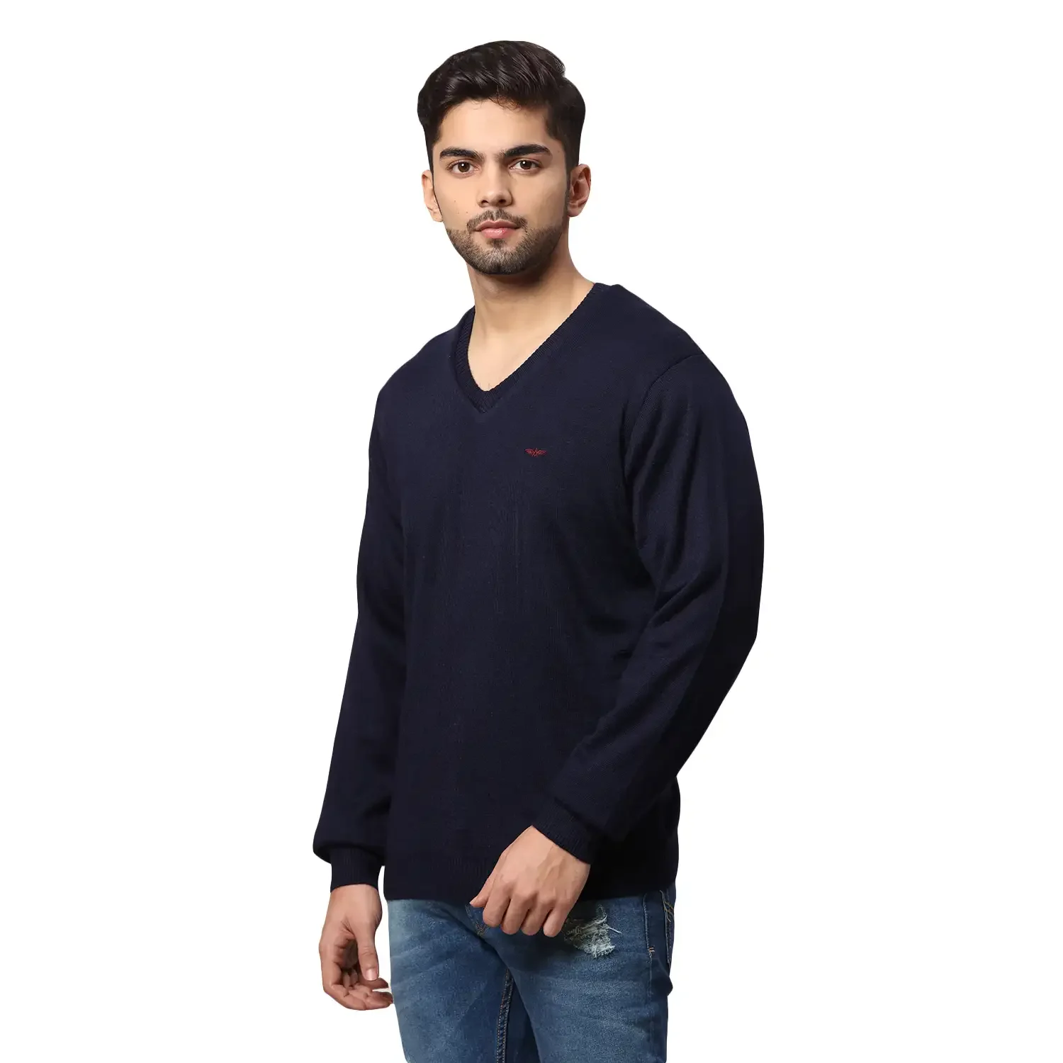 Men Blue Regular Fit Solid Acrylic Blend Full Sleeve V Neck Collar Sweaters - Image 7