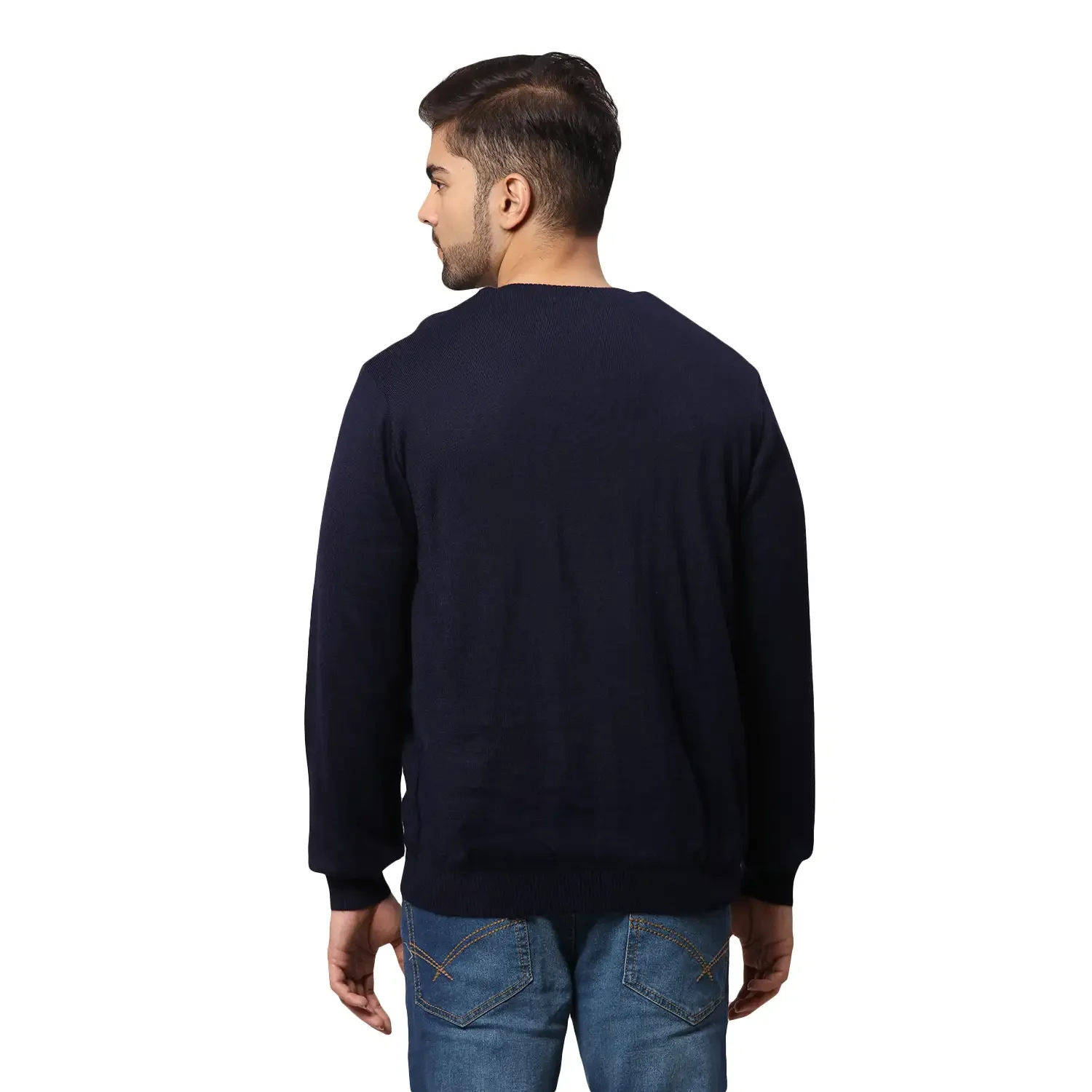 Men Blue Regular Fit Solid Acrylic Blend Full Sleeve V Neck Collar Sweaters - Image 8