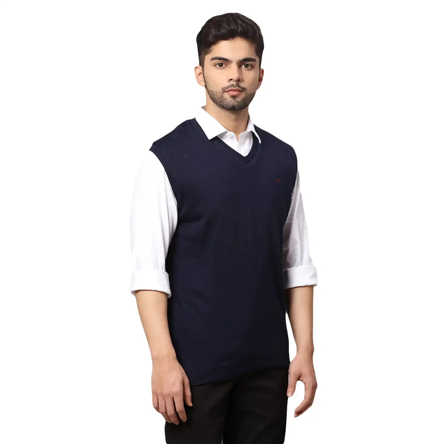 Men Blue Regular Fit Solid Acrylic Blend Sleeveless Sweaters - Image 2