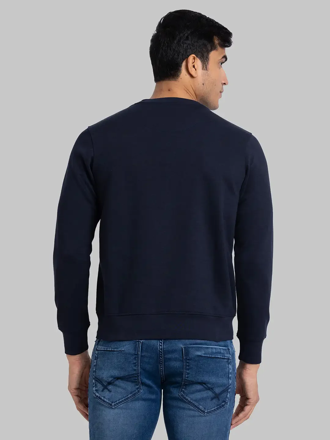 Men Blue Regular Fit Solid Cotton Blend Sweatshirts - Image 4