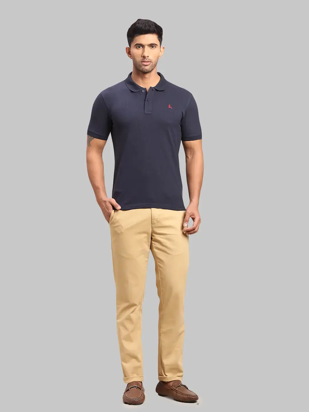 Men Blue Regular Fit Solid Cotton Polyester Blend Round Neck Collar Polo T-Shirt - Image 5