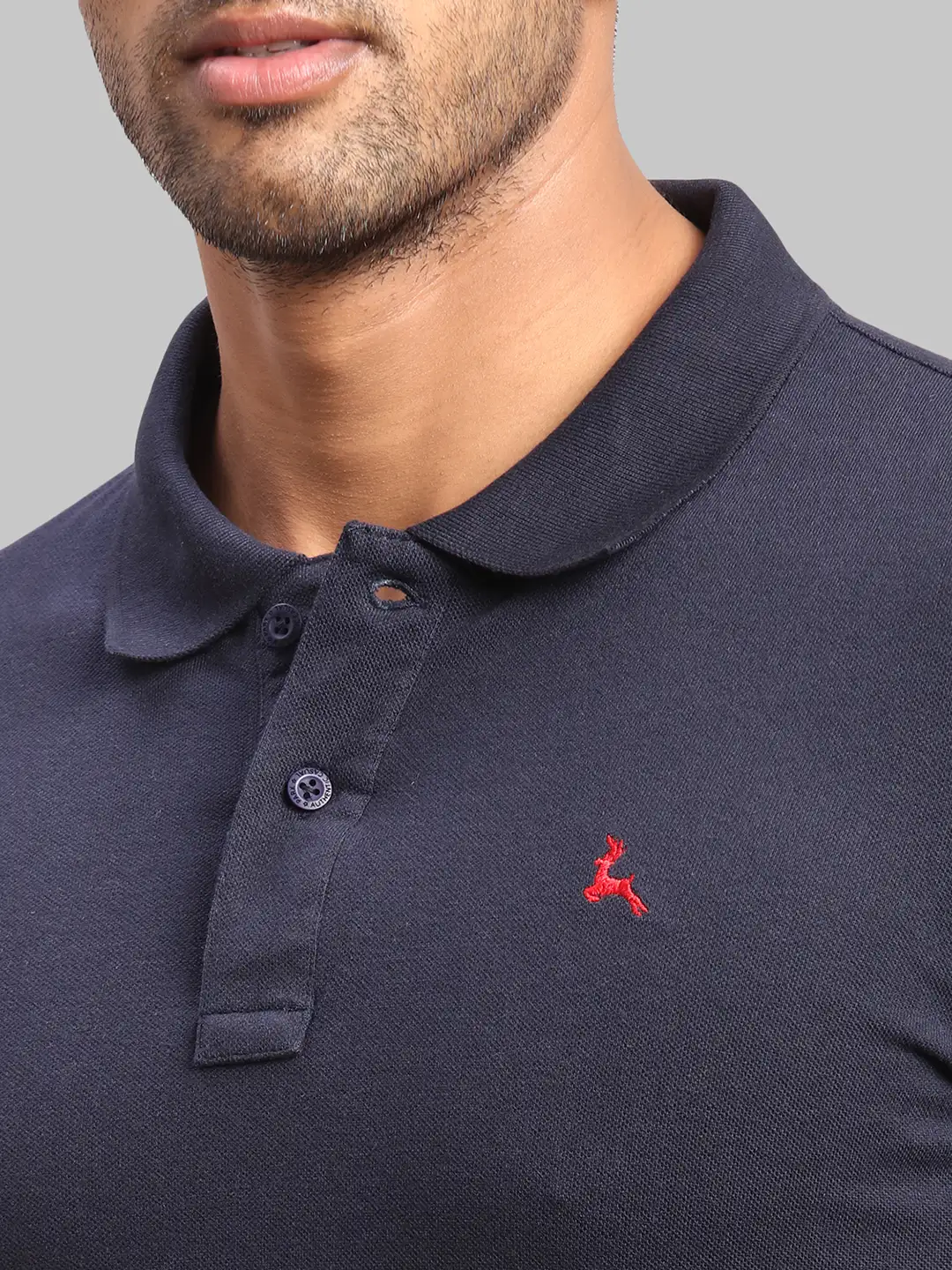 Men Blue Regular Fit Solid Cotton Polyester Blend Round Neck Collar Polo T-Shirt - Image 6