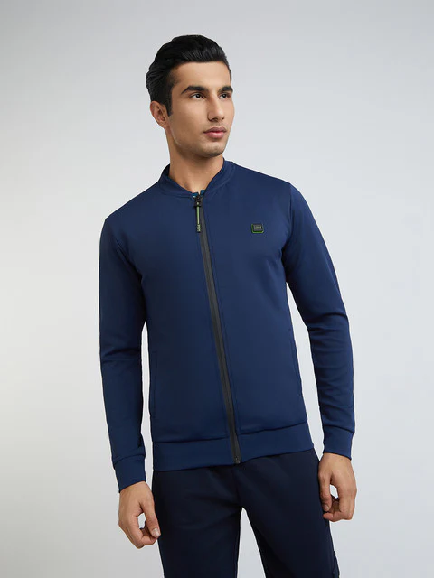 Men Blue Regular Fit Solid Cotton Polyester Blend Sweatshirts