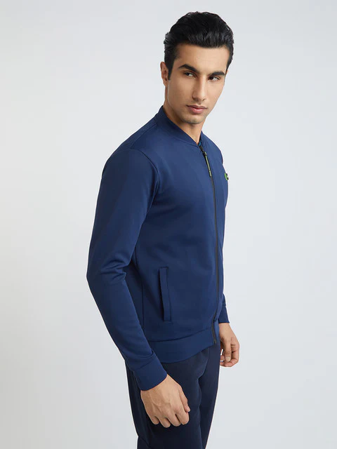 Men Blue Regular Fit Solid Cotton Polyester Blend Sweatshirts - Image 2