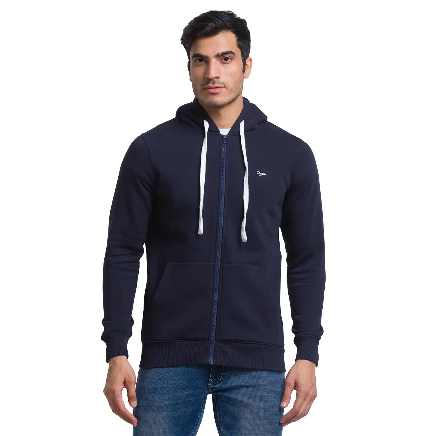 Men Blue Regular Fit Solid Cotton Polyester Blend Sweatshirts