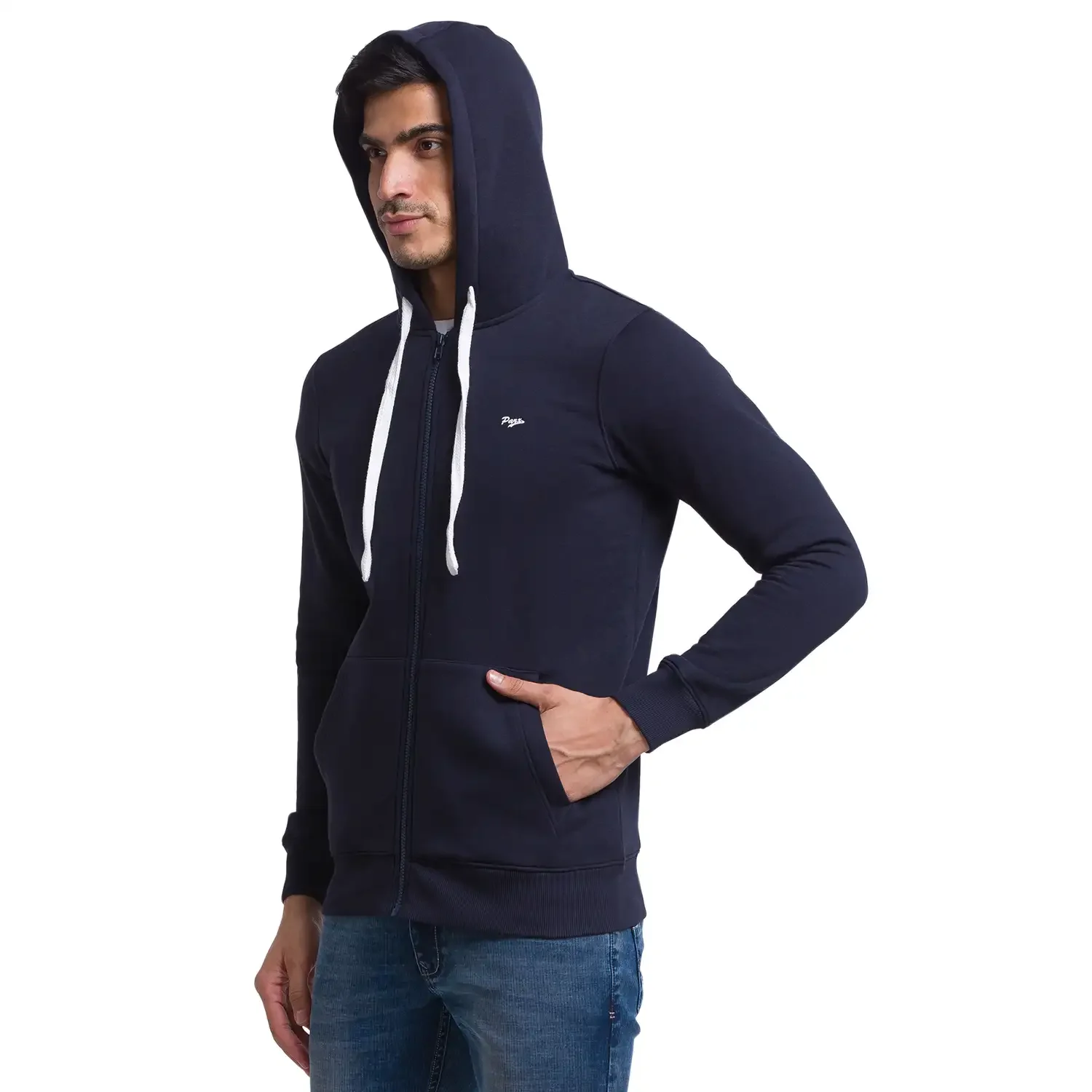 Men Blue Regular Fit Solid Cotton Polyester Blend Sweatshirts - Image 3