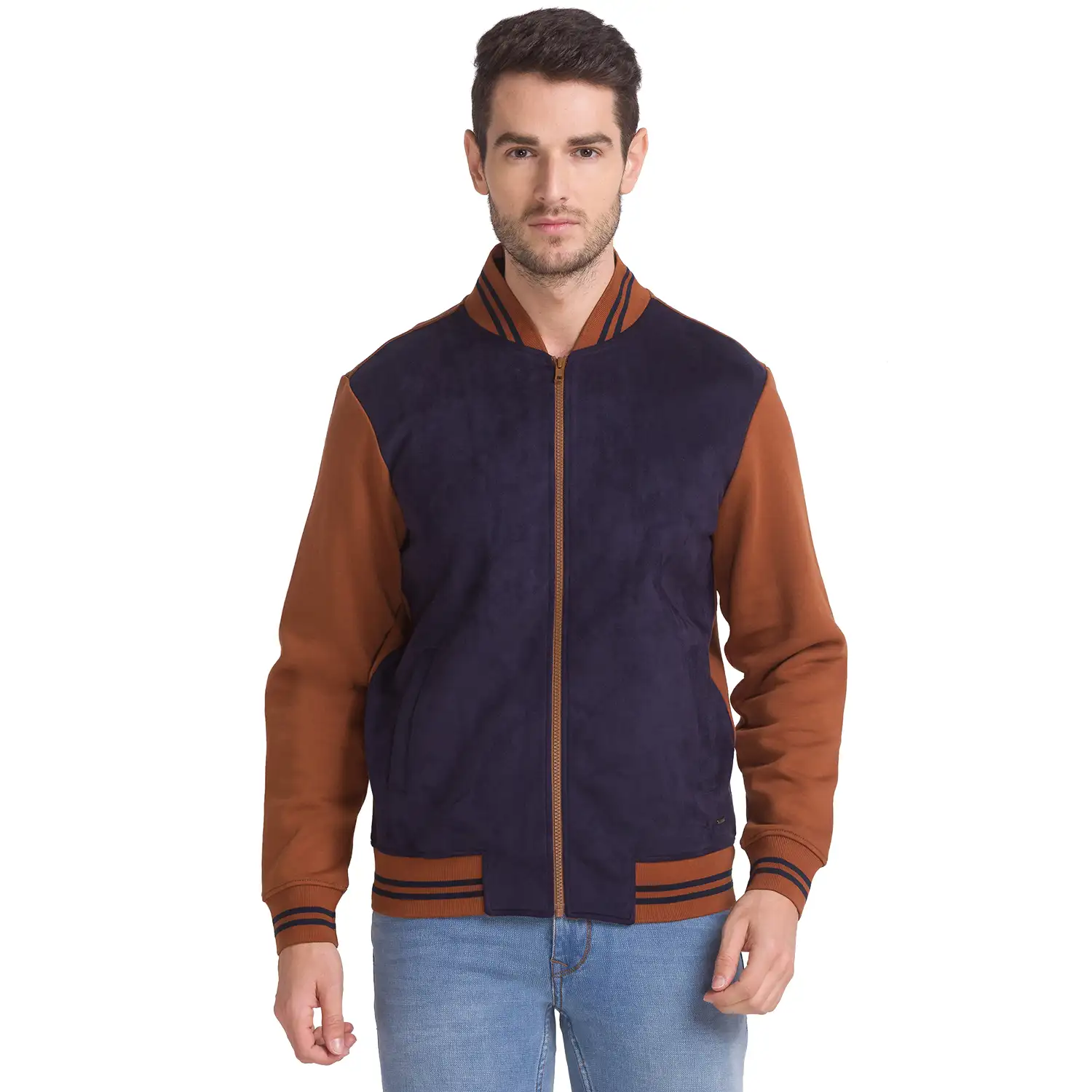 Men Blue Regular Fit Solid Cotton Polyester Blend Sweatshirts