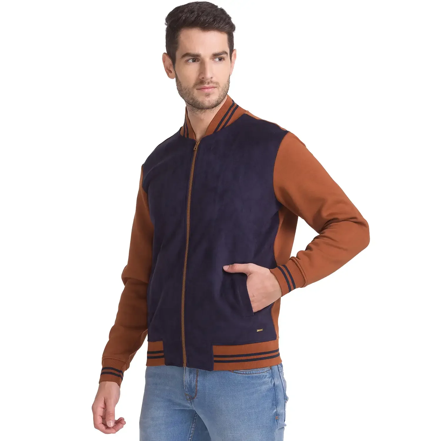 Men Blue Regular Fit Solid Cotton Polyester Blend Sweatshirts - Image 3