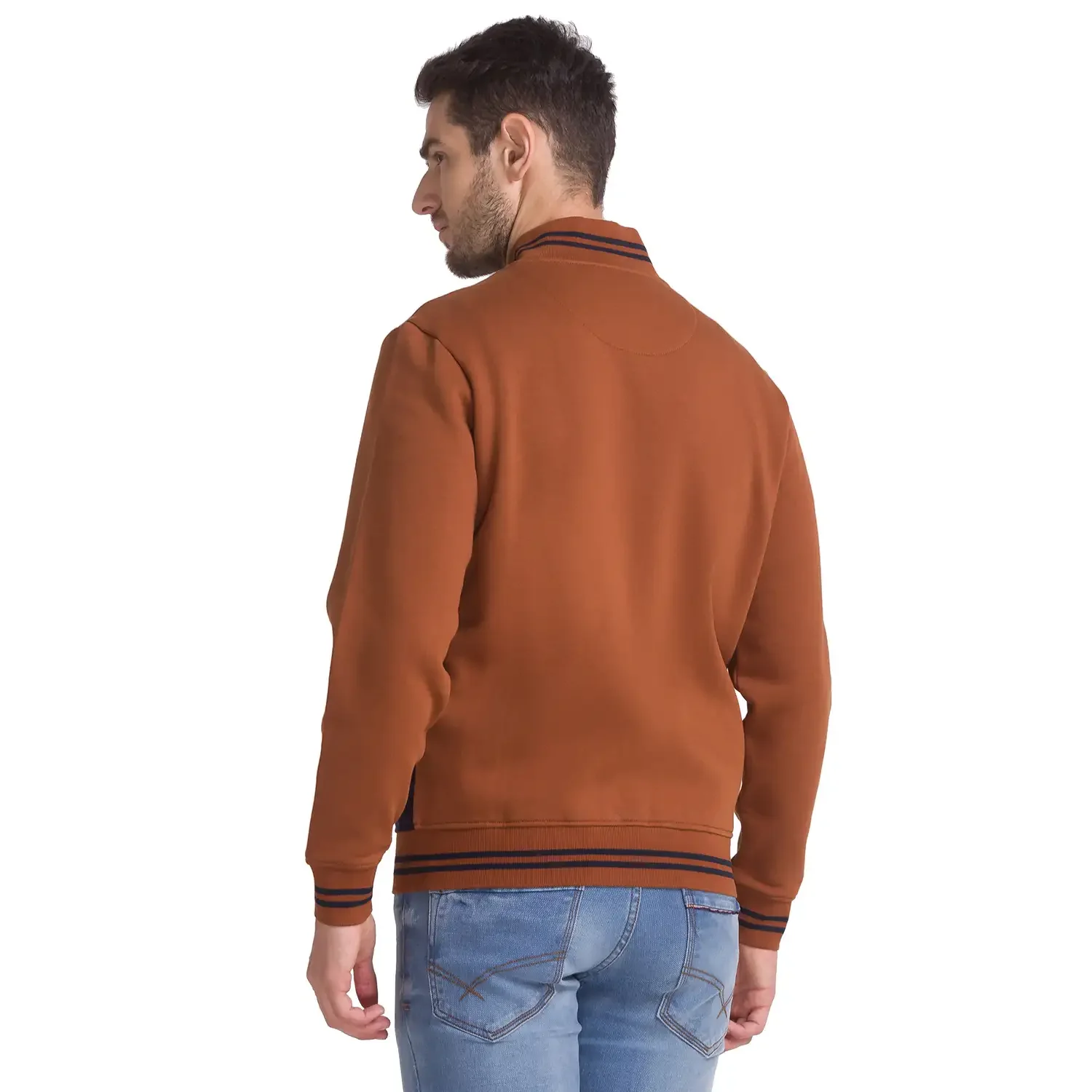 Men Blue Regular Fit Solid Cotton Polyester Blend Sweatshirts - Image 4