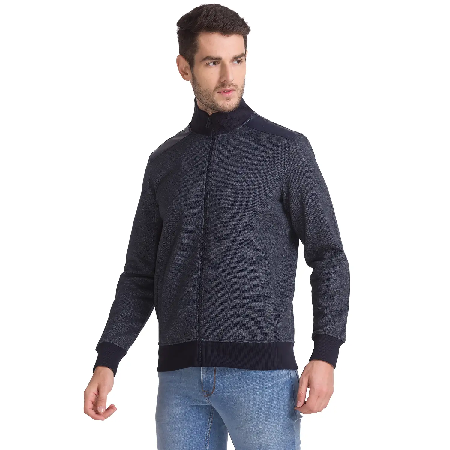 Men Blue Regular Fit Solid Cotton Polyester Blend Sweatshirts - Image 3