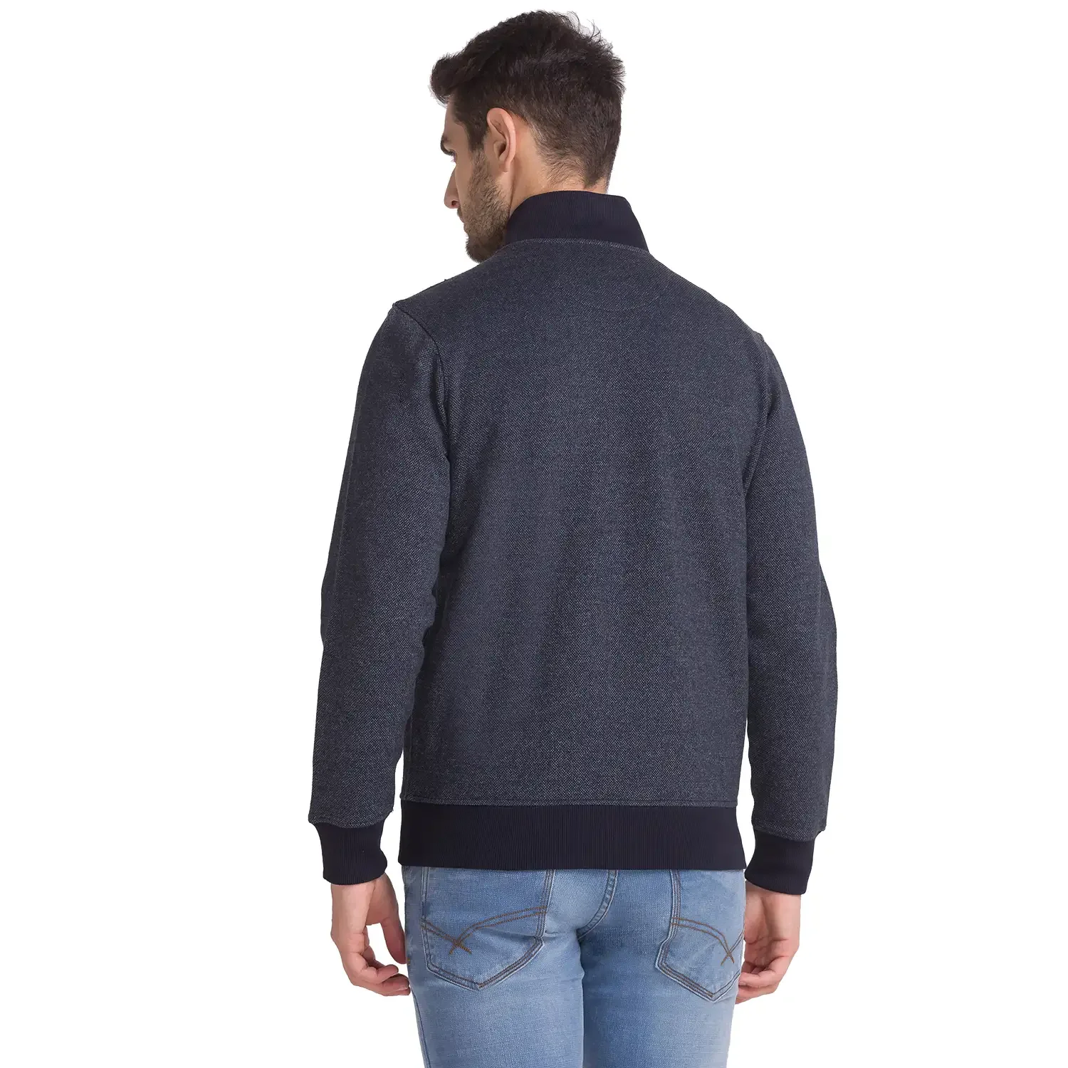 Men Blue Regular Fit Solid Cotton Polyester Blend Sweatshirts - Image 4