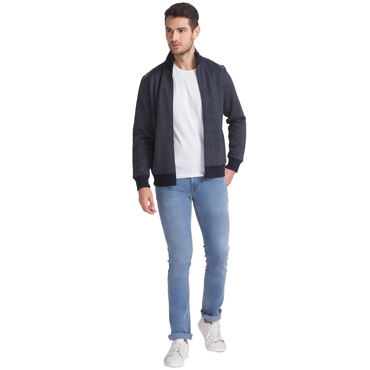 Men Blue Regular Fit Solid Cotton Polyester Blend Sweatshirts - Image 5