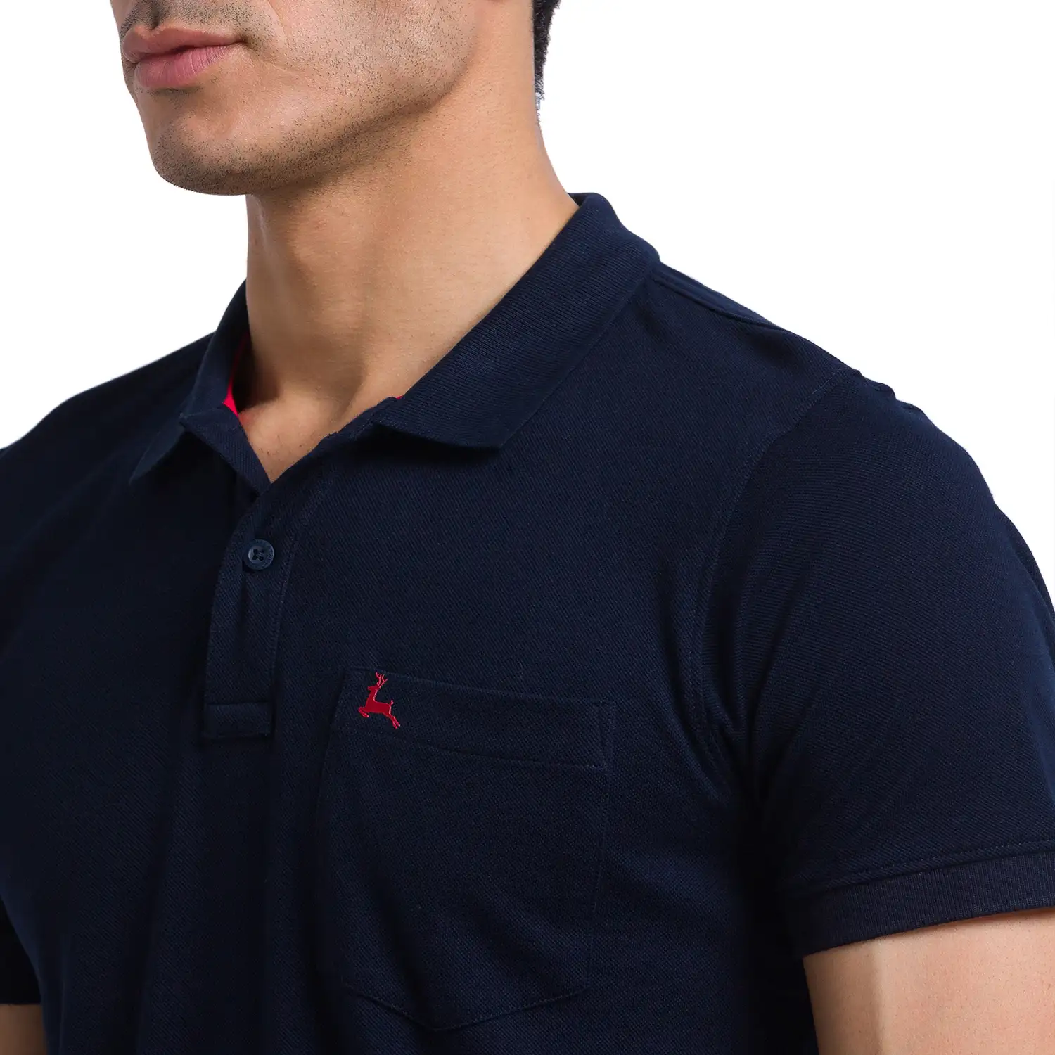 Men Blue Regular Fit Solid Cotton Round Neck Collar Polo T-Shirt - Image 6