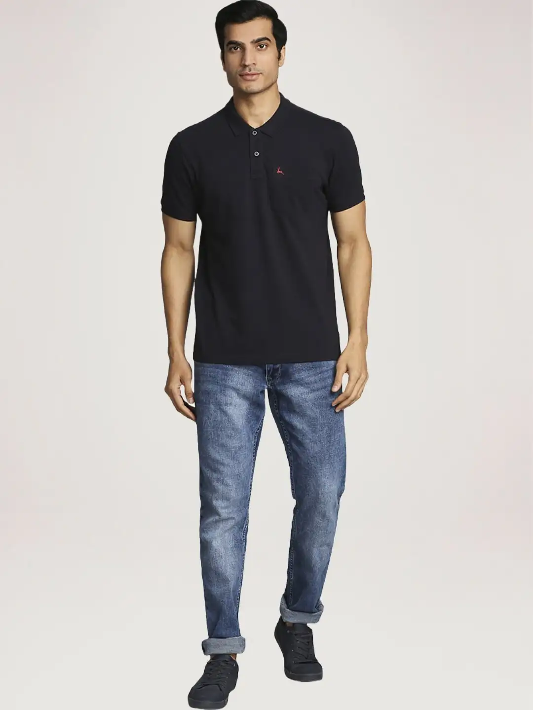 Men Blue Regular Fit Solid Cotton Round Neck Collar Polo T-Shirt