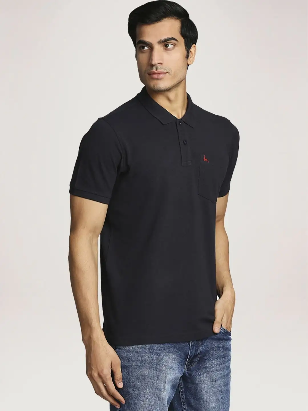 Men Blue Regular Fit Solid Cotton Round Neck Collar Polo T-Shirt - Image 6