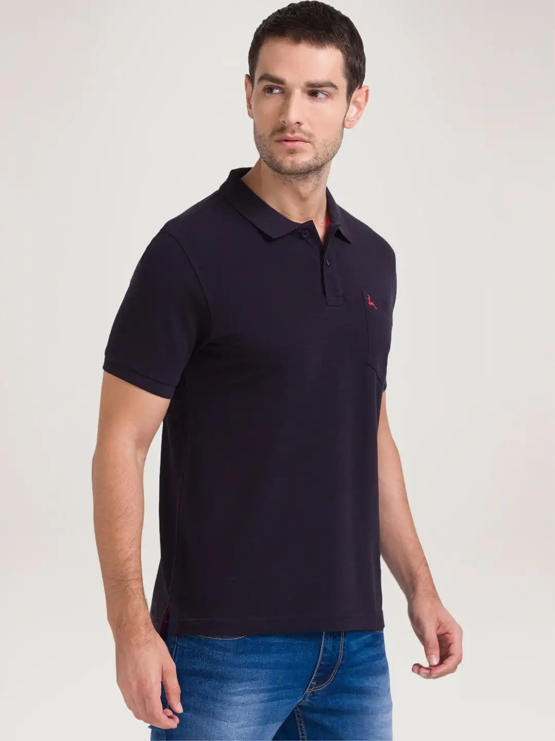 Men Blue Regular Fit Solid Cotton Round Neck Collar Polo T-Shirt - Image 5