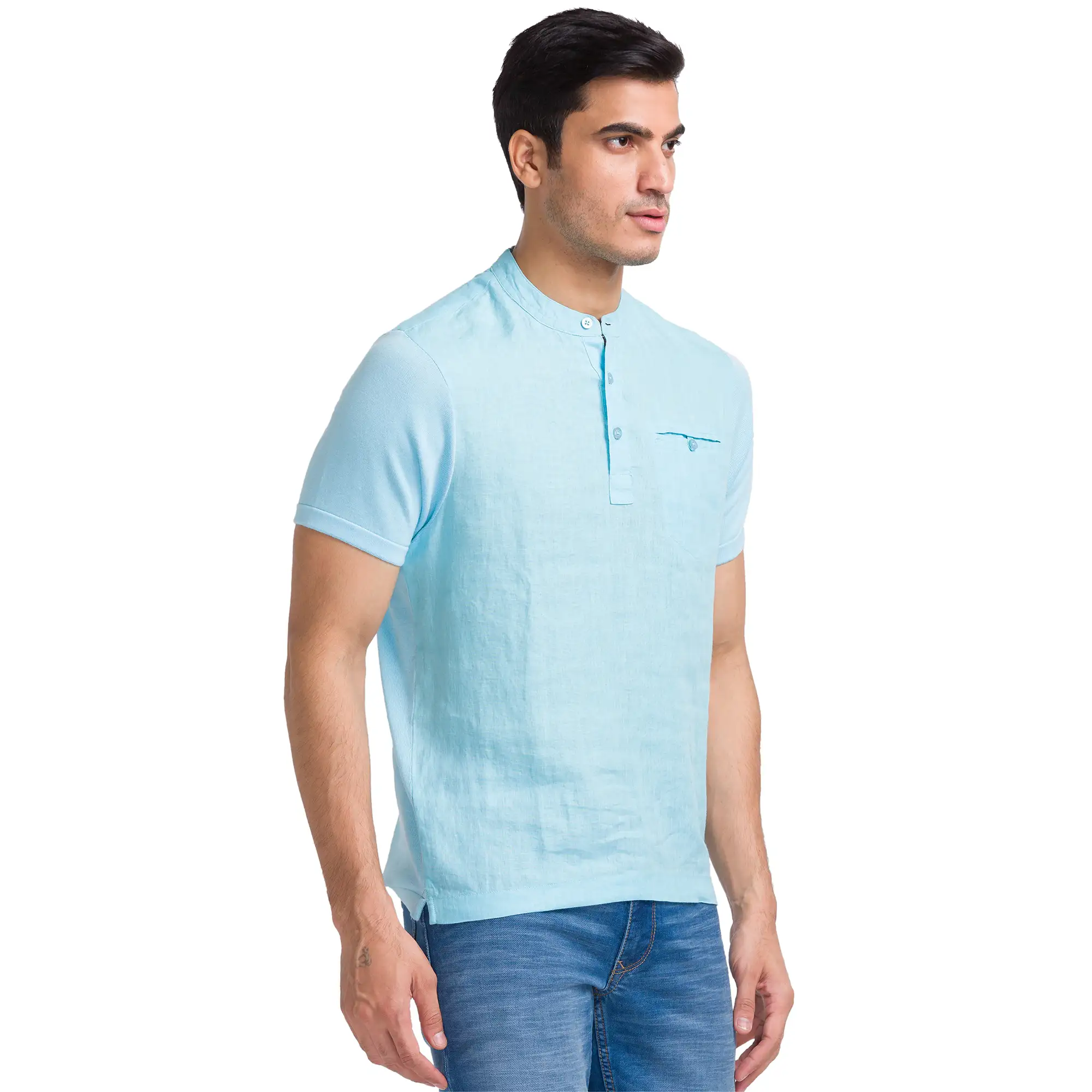 Men Blue Regular Fit Solid Cotton T-Shirt - Image 2
