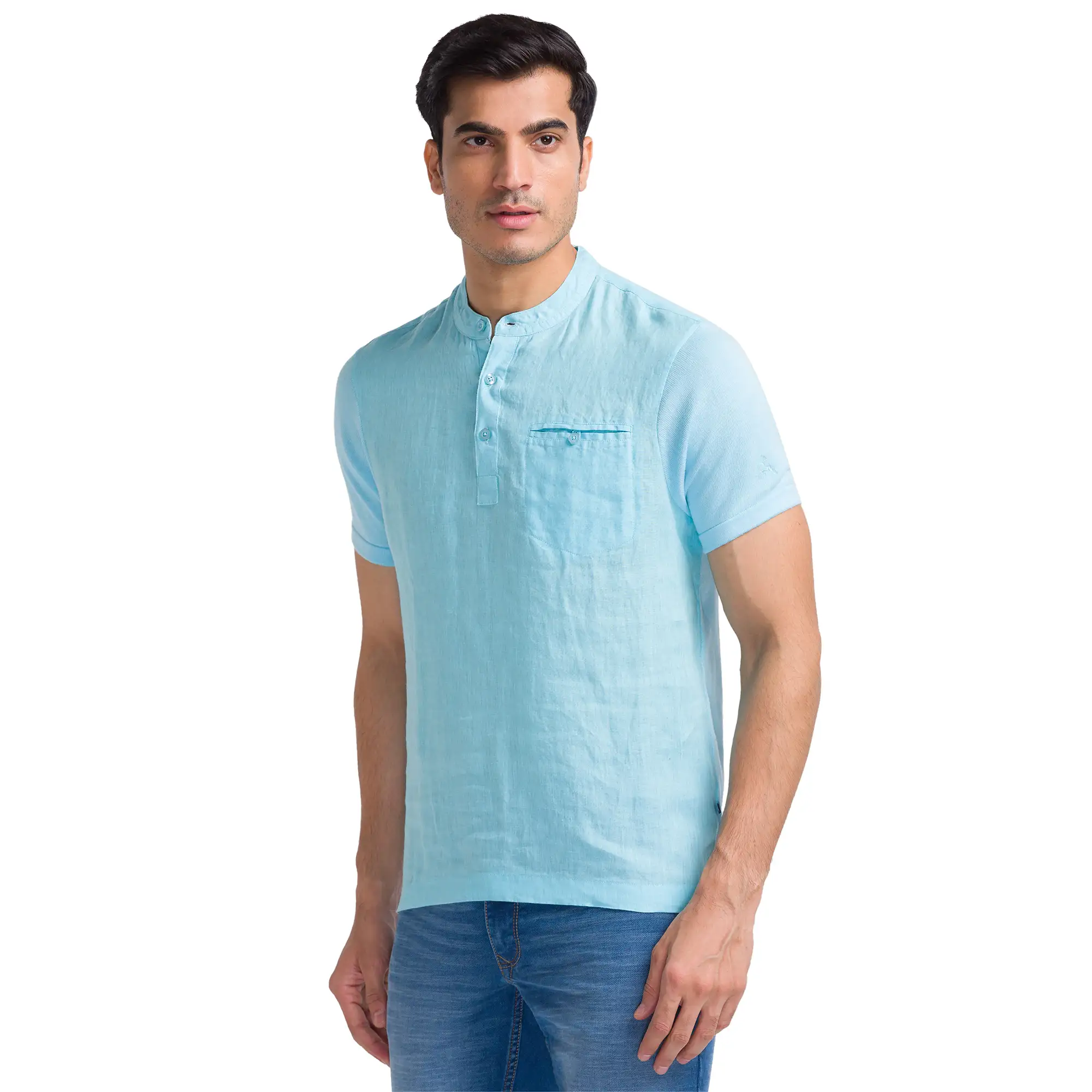 Men Blue Regular Fit Solid Cotton T-Shirt - Image 3