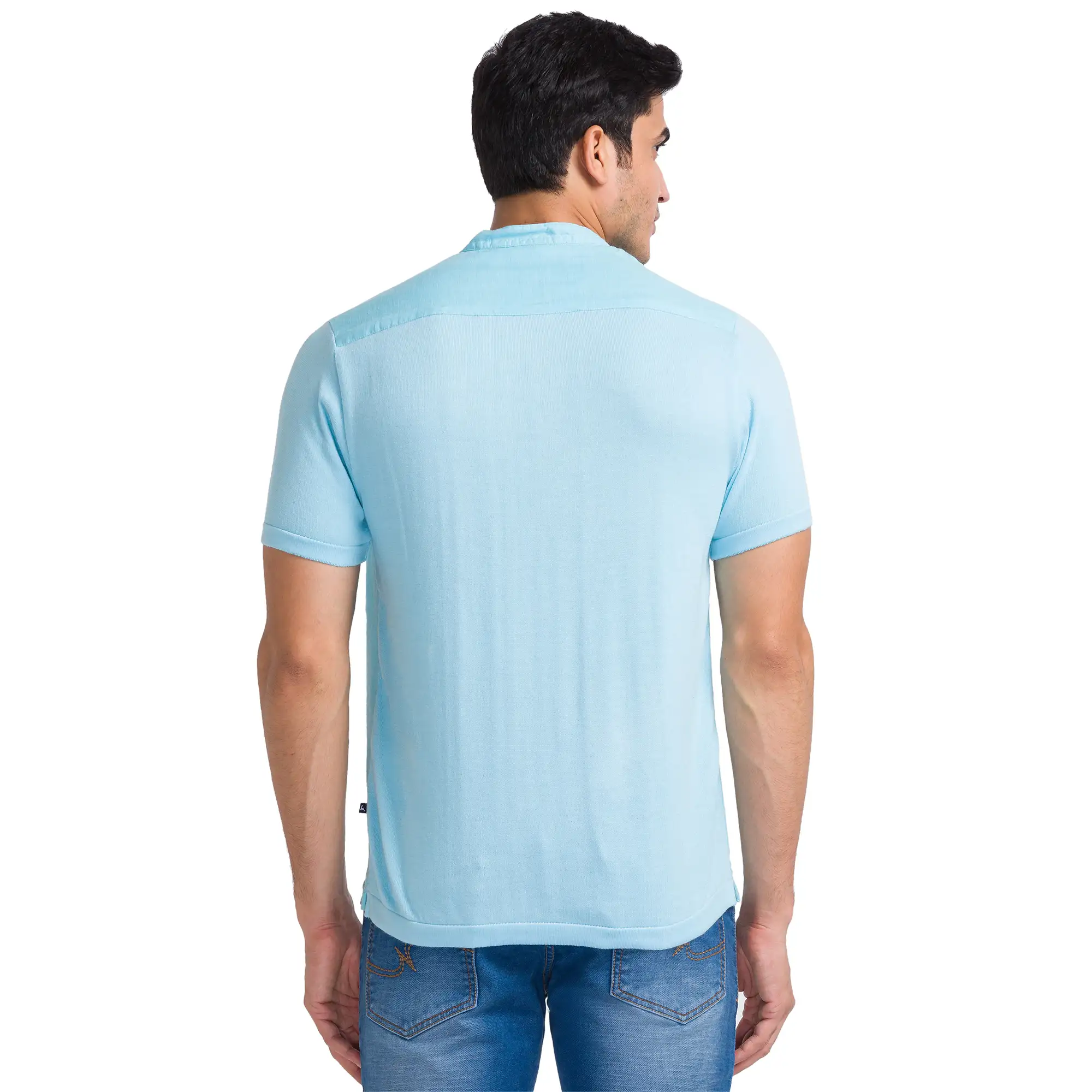 Men Blue Regular Fit Solid Cotton T-Shirt - Image 4