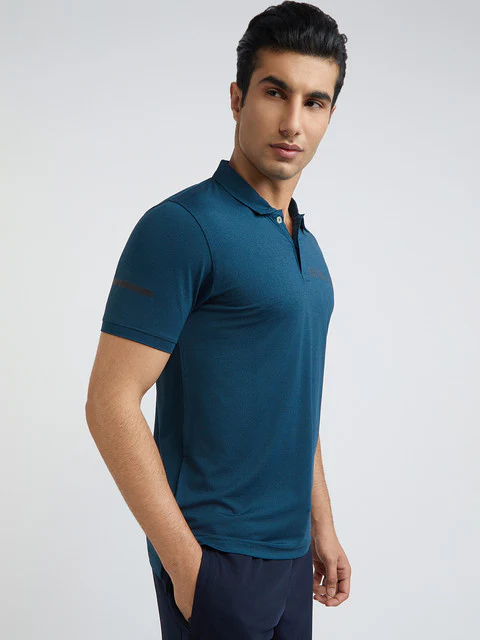 Men Blue Regular Fit Solid Polyester Round Neck Collar Polo T-Shirt - Image 2
