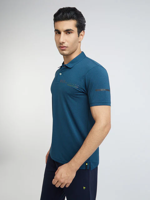 Men Blue Regular Fit Solid Polyester Round Neck Collar Polo T-Shirt - Image 3