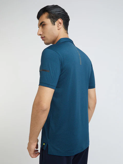 Men Blue Regular Fit Solid Polyester Round Neck Collar Polo T-Shirt - Image 4