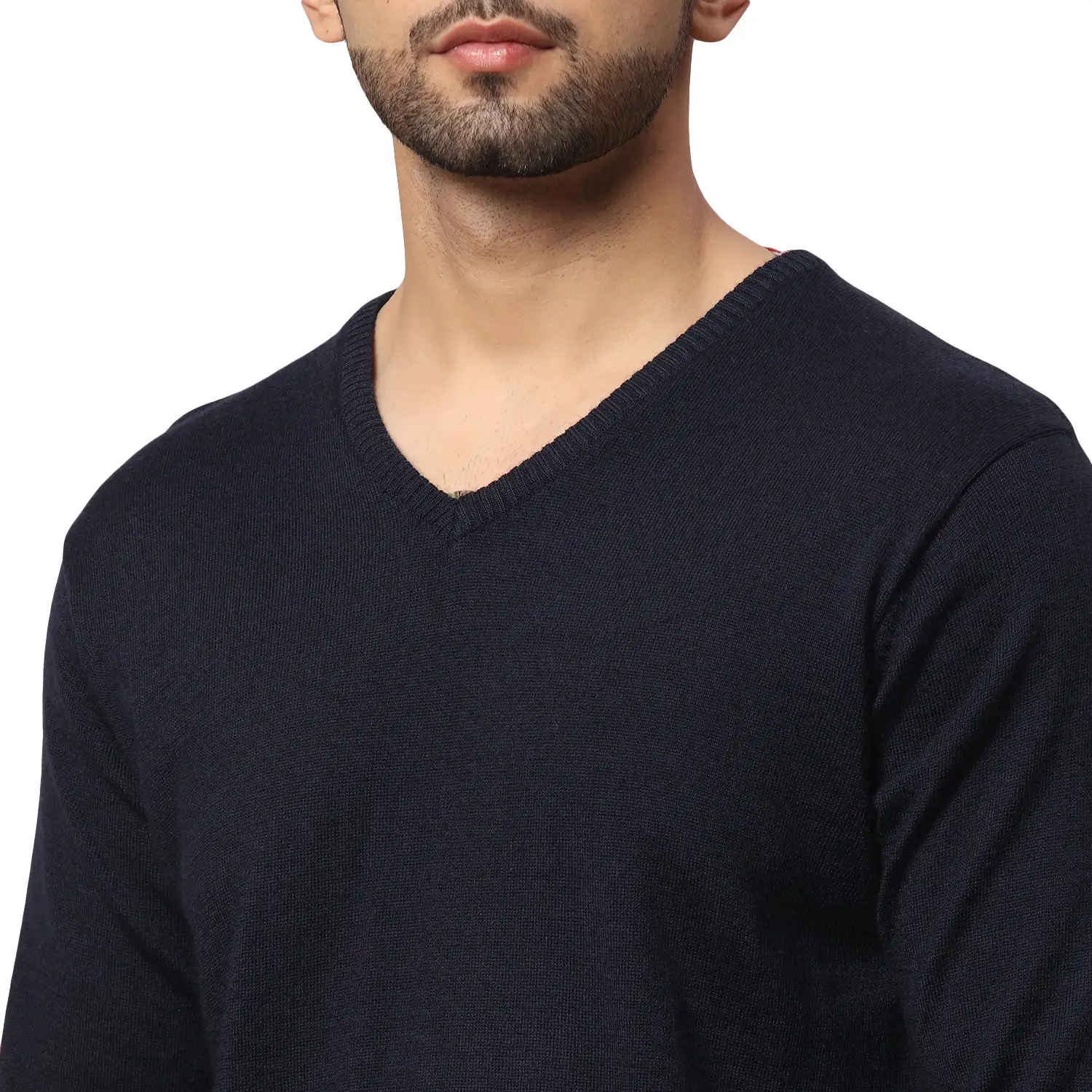 Men Blue Regular Fit Solid Wool Blend Full Sleeve V Neck Collar Sweaters - Image 6