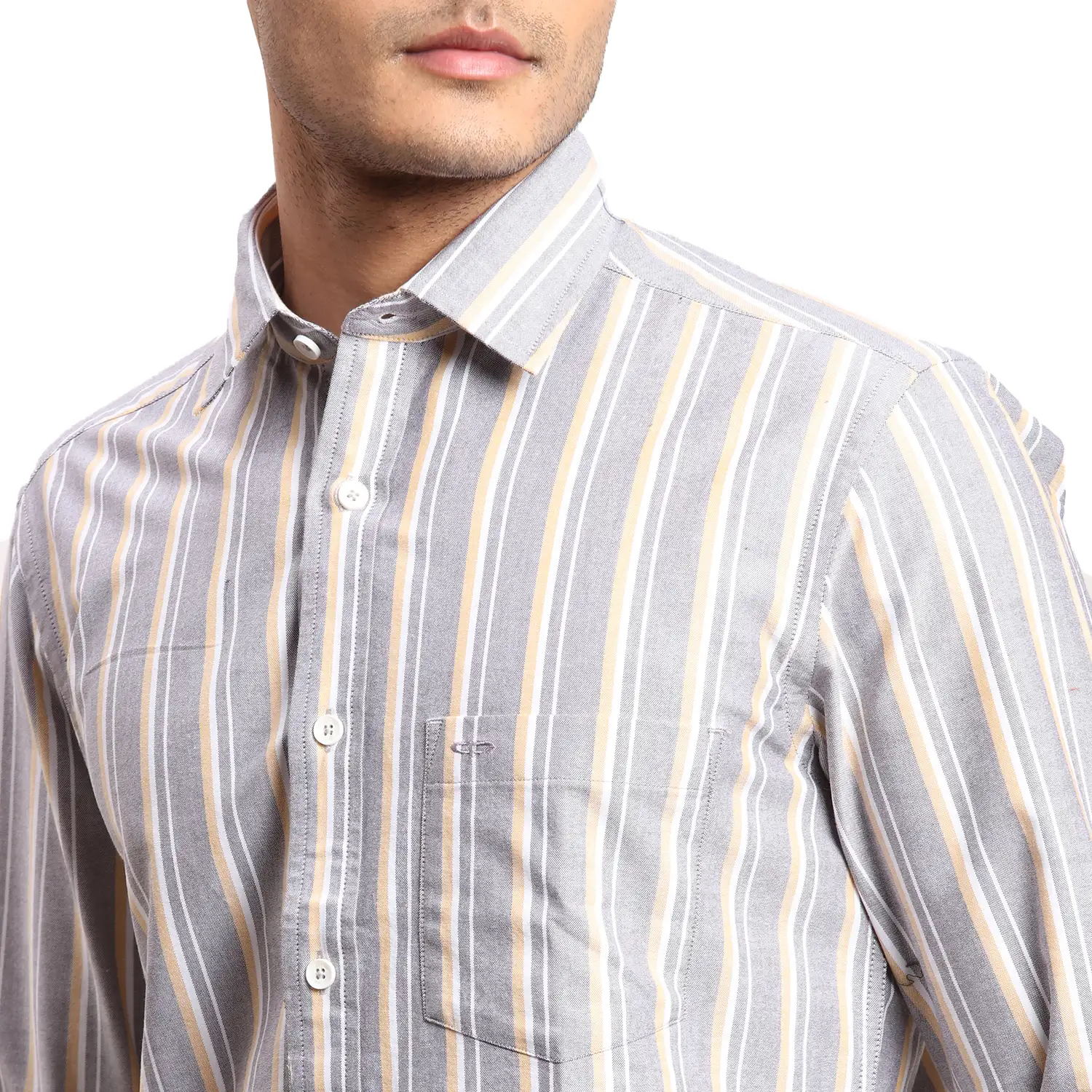Men Blue Regular Fit Stripe Cotton Full Sleeves Shirts - Image 6