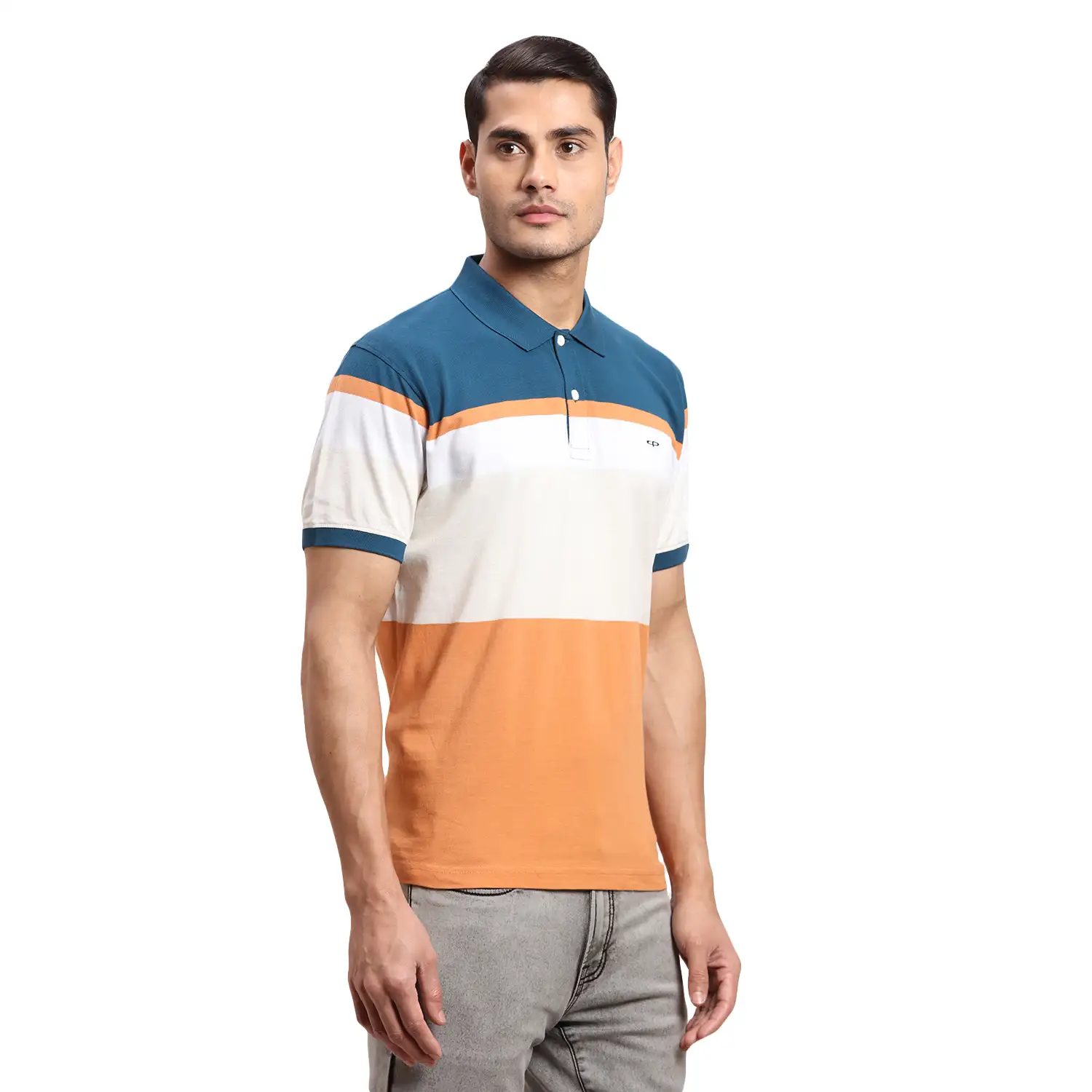 Men Blue Regular Fit Stripe Cotton Half Sleeve T-Shirt - Image 2