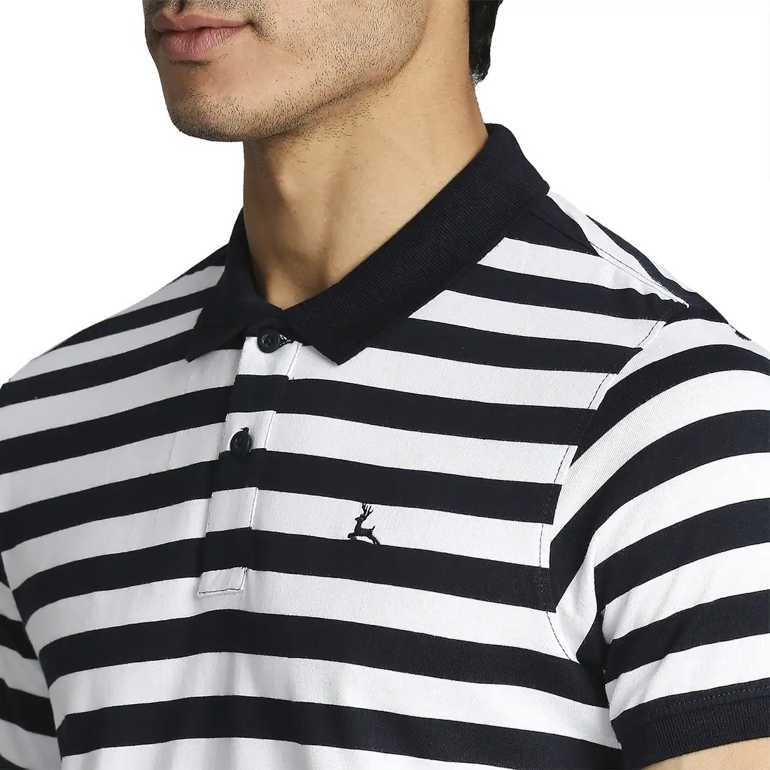 Men Blue Regular Fit Stripe Cotton Round Neck Collar Polo T-Shirt - Image 6
