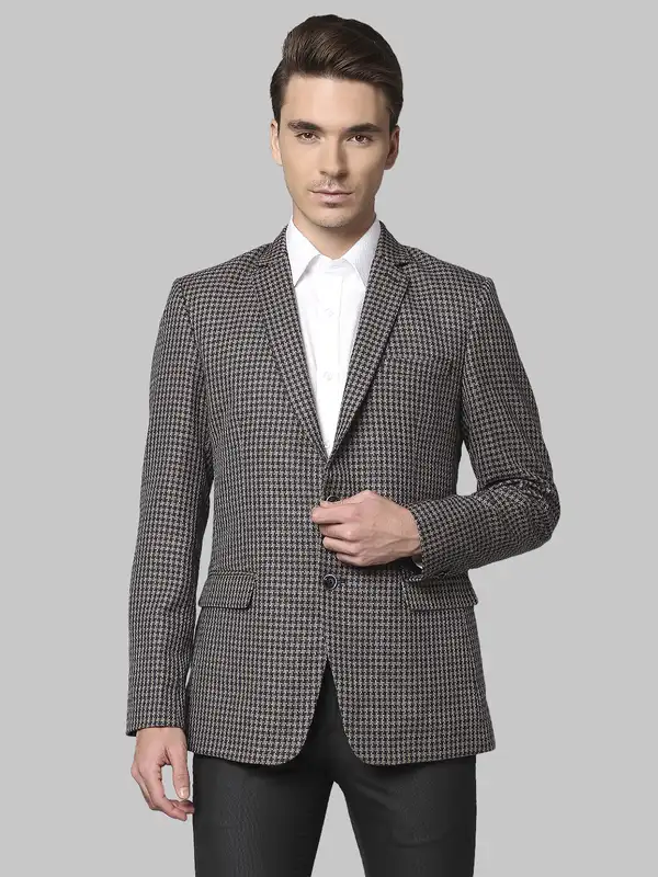 Men Blue Regular Fit Stripe Polyester Blend Jackets