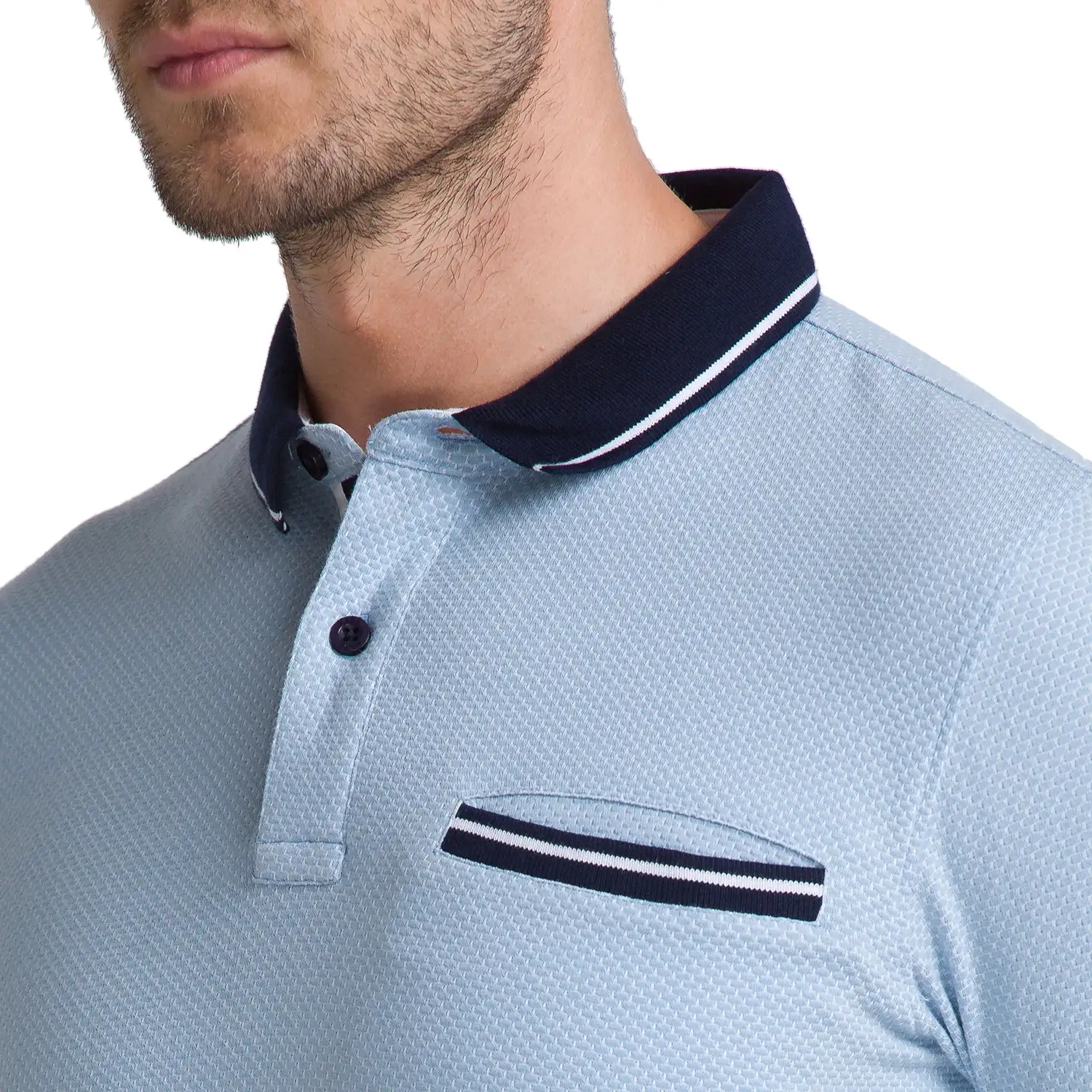 Men Blue Regular Fit Structure Cotton Blend Round Neck Collar Polo T-Shirt - Image 6