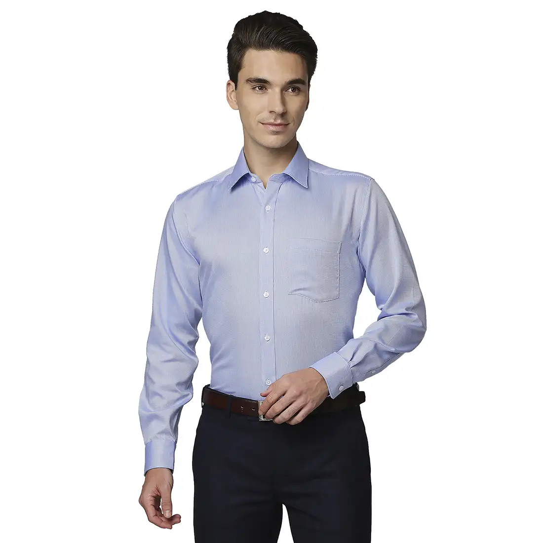 Men Blue Regular Fit Structure Cotton Full Sleeve Ainsley Collar Shirts