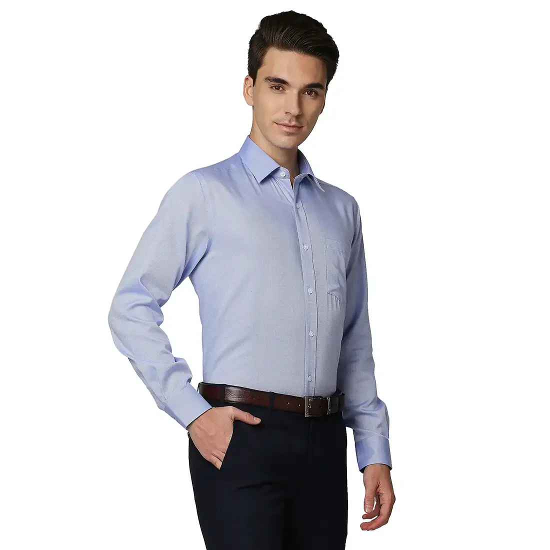 Men Blue Regular Fit Structure Cotton Full Sleeve Ainsley Collar Shirts - Image 2
