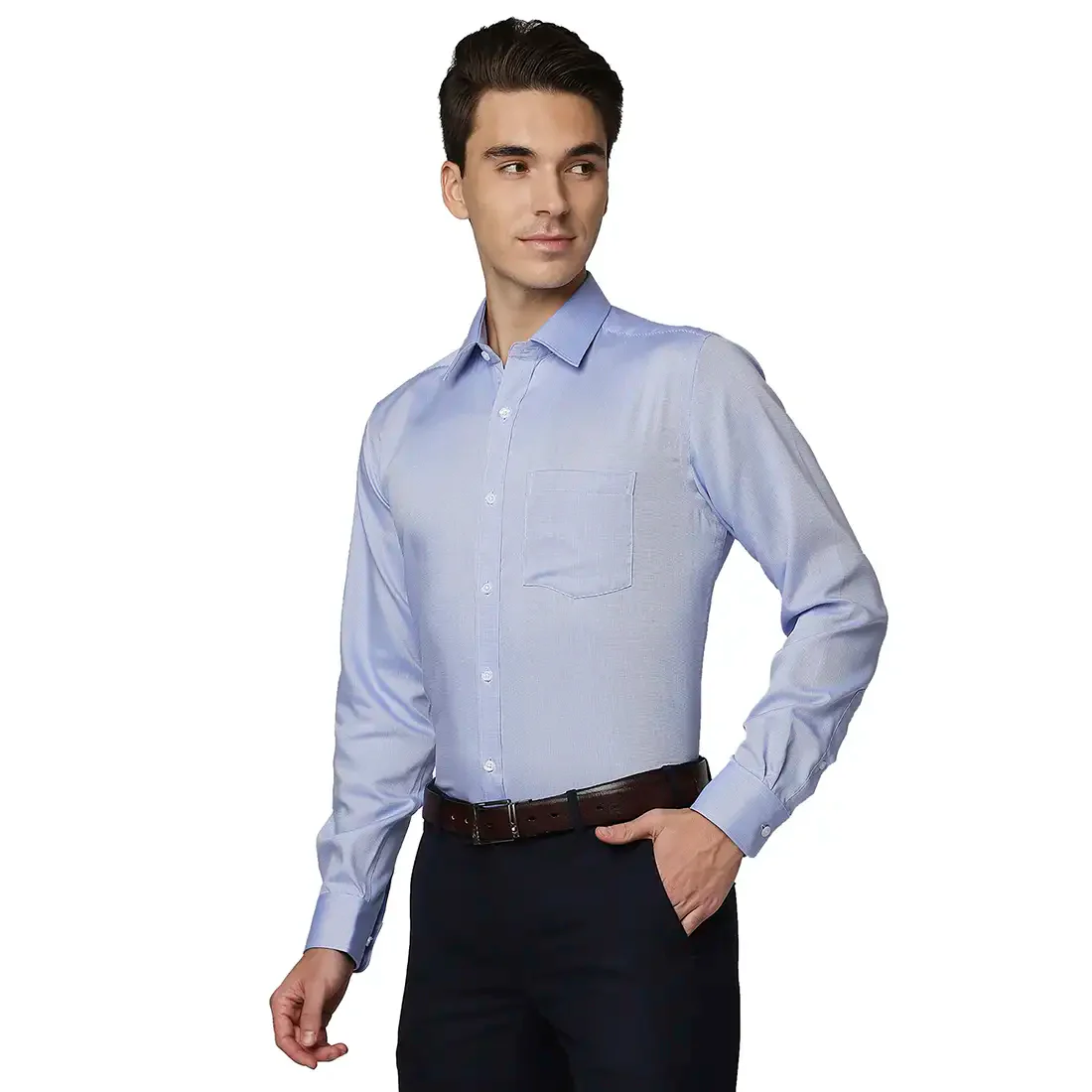 Men Blue Regular Fit Structure Cotton Full Sleeve Ainsley Collar Shirts - Image 3