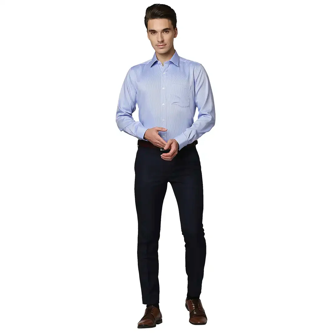 Men Blue Regular Fit Structure Cotton Full Sleeve Ainsley Collar Shirts - Image 5