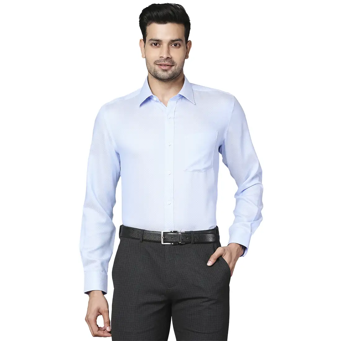 Men Blue Regular Fit Structure Cotton Full Sleeve Ainsley Collar Shirts