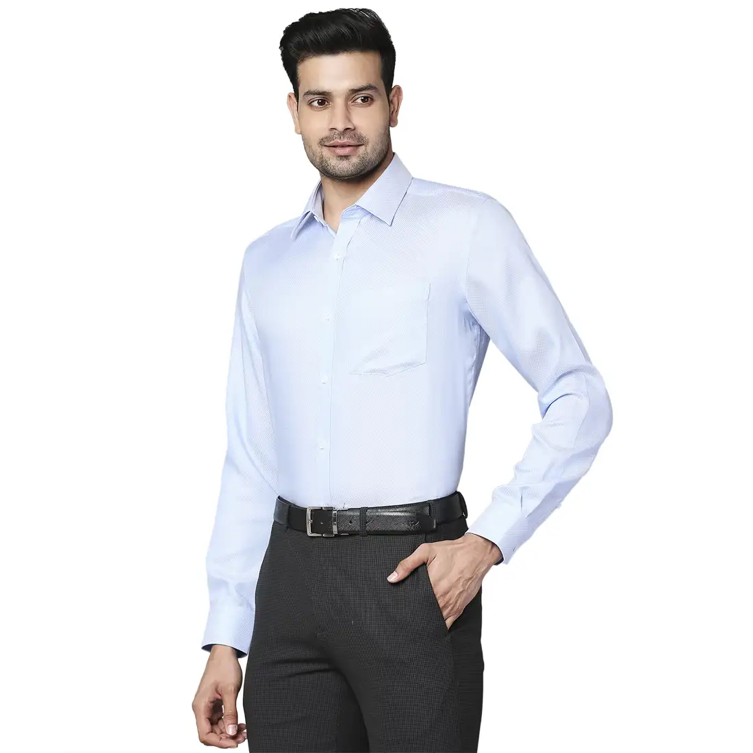 Men Blue Regular Fit Structure Cotton Full Sleeve Ainsley Collar Shirts - Image 3