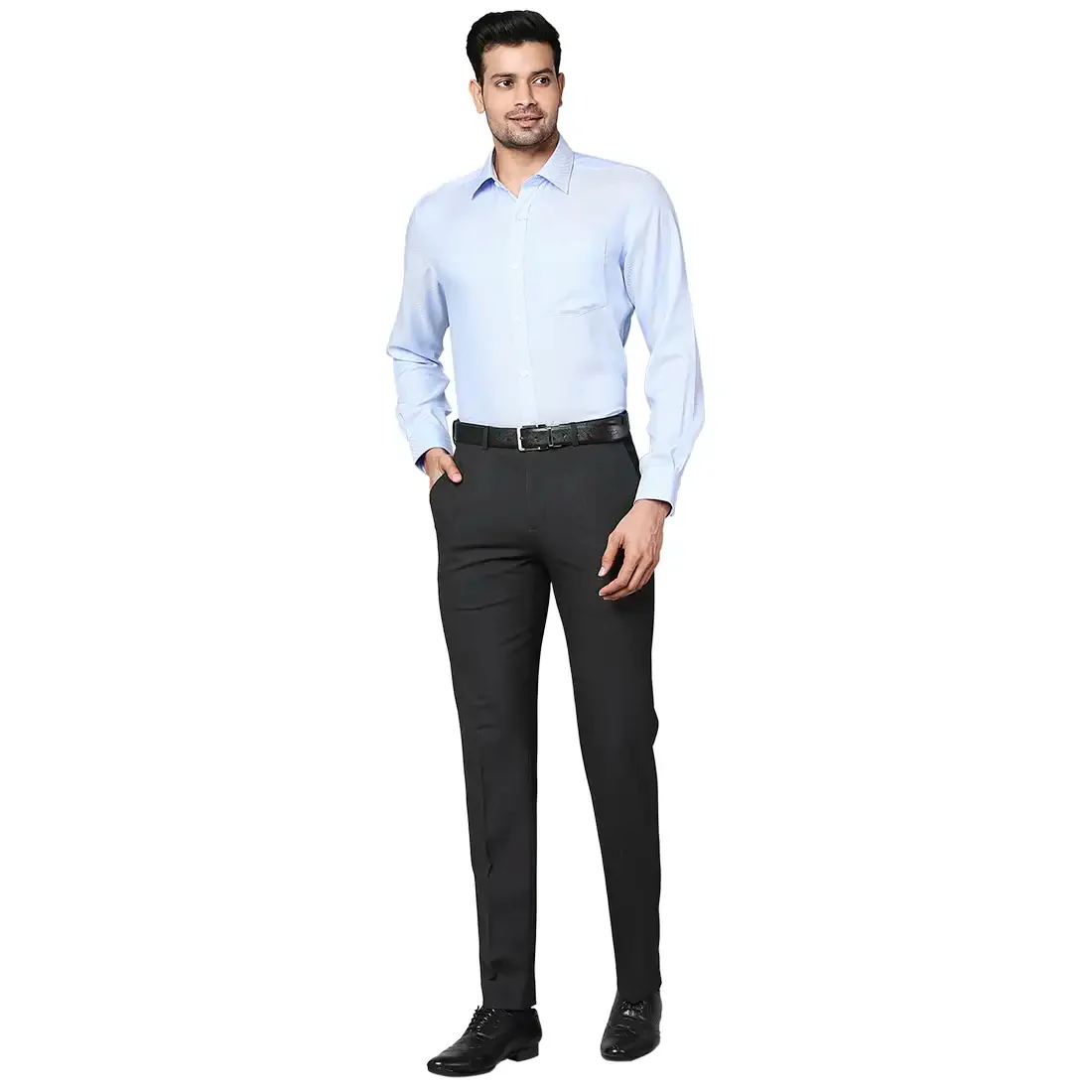 Men Blue Regular Fit Structure Cotton Full Sleeve Ainsley Collar Shirts - Image 5