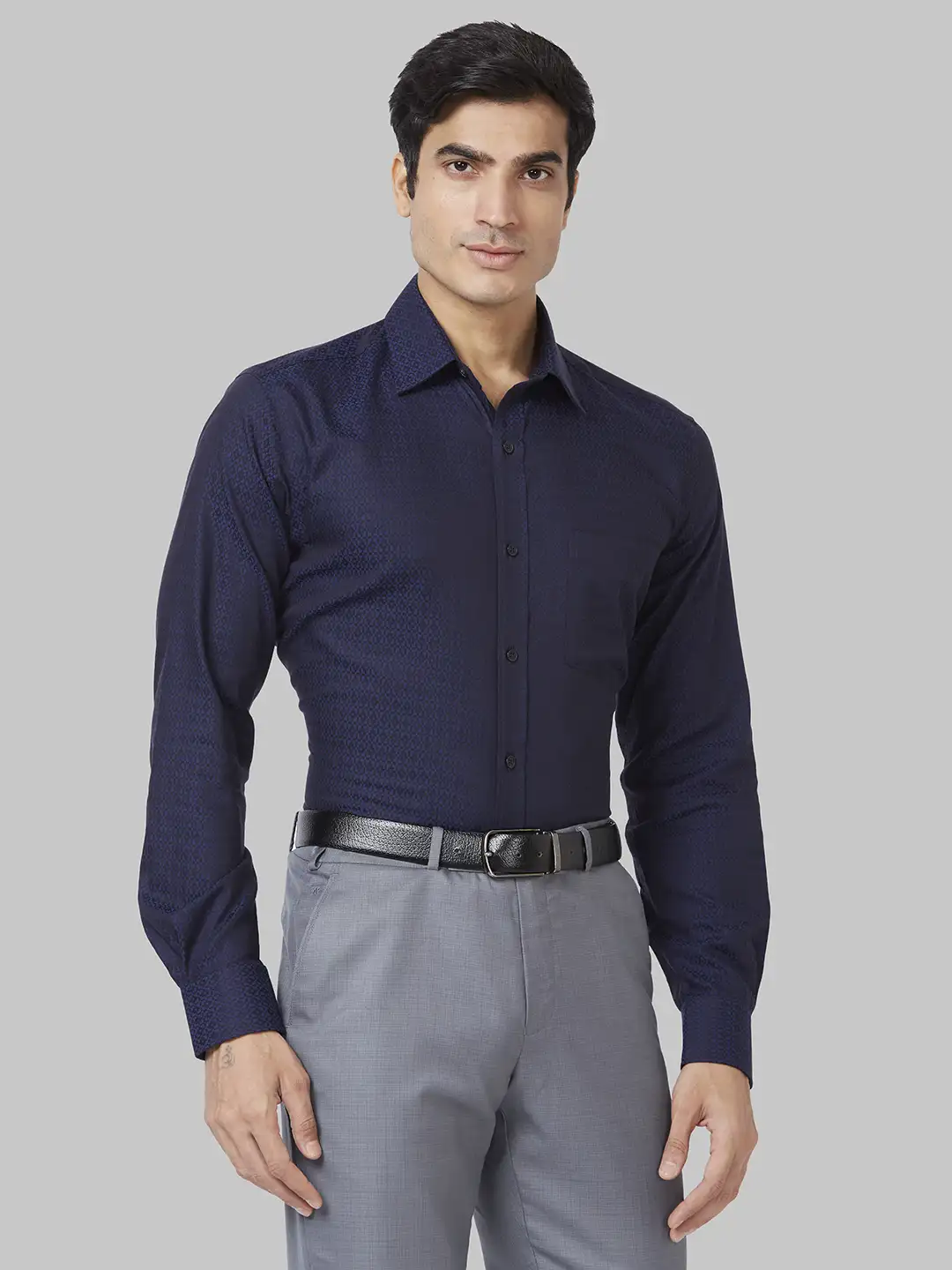 Men Blue Regular Fit Structure Cotton Full Sleeve Ainsley Collar Shirts - Image 2